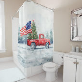 ヴィンテージレッドクリスマストラッククリスマスツリー国旗 シャワーカーテン (インサイチュ)