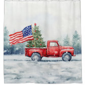ヴィンテージレッドクリスマストラッククリスマスツリー国旗 シャワーカーテン (正面)