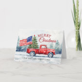 ヴィンテージレッドクリスマストラッククリスマスツリー国旗 シーズンカード (正面)