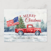 ヴィンテージレッドクリスマストラッククリスマスツリー国旗 シーズンポストカード (正面)
