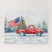 ヴィンテージレッドクリスマストラッククリスマスツリー国旗 ジグソーパズル (横)