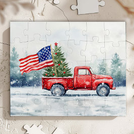 ヴィンテージレッドクリスマストラッククリスマスツリー国旗 ジグソーパズル