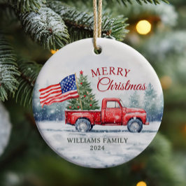 ヴィンテージレッドクリスマストラッククリスマスツリー国旗 セラミックオーナメント