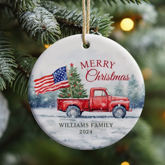 ヴィンテージレッドクリスマストラッククリスマスツリー国旗 セラミックオーナメント