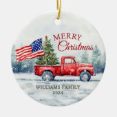 ヴィンテージレッドクリスマストラッククリスマスツリー国旗 セラミックオーナメント (正面)