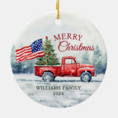 ヴィンテージレッドクリスマストラッククリスマスツリー国旗 セラミックオーナメント (裏面)