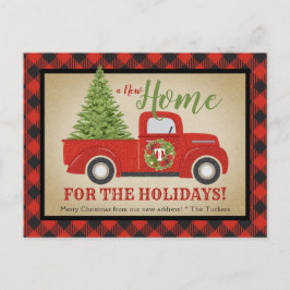 ヴィンテージレッドクリスマストラックバッファロープレイド移動 ポストカード