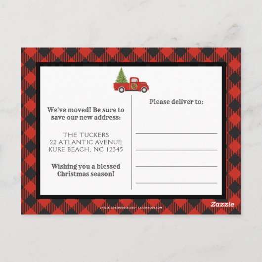 ヴィンテージレッドクリスマストラックバッファロープレイド移動 ポストカード (裏面)