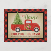 ヴィンテージレッドクリスマストラックバッファロープレイド移動 ポストカード (正面)