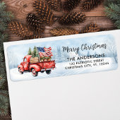 ヴィンテージレッドクリスマストラック国旗の差出人住所 ラベル