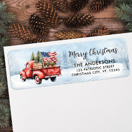 ヴィンテージレッドクリスマストラック国旗の差出人住所 ラベル