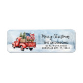 ヴィンテージレッドクリスマストラック国旗の差出人住所 ラベル (正面)