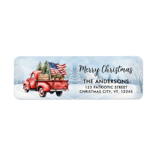 ヴィンテージレッドクリスマストラック国旗の差出人住所 ラベル (正面)