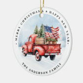 ヴィンテージレッドクリスマストラック愛国米国国旗 セラミックオーナメント (左)