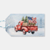 ヴィンテージレッドクリスマストラック米国国旗の愛国心 ギフトタグ (裏面横)