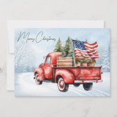 ヴィンテージレッドクリスマストラック米国国旗の愛国心 シーズンカード (正面)