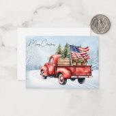 ヴィンテージレッドクリスマストラック米国国旗の愛国心 ノートカード (正面/裏面インサイチュ)