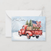 ヴィンテージレッドクリスマストラック米国国旗の愛国心 ノートカード (正面)