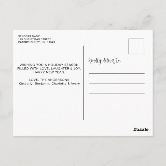 ヴィンテージレッドクリスマストラック米国国旗の愛国心 ポストカード (裏面)