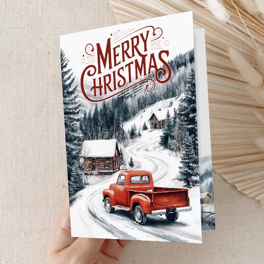 ヴィンテージレッドクリスマストラック4フォトコラージュ シーズンカード