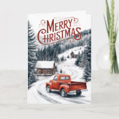 ヴィンテージレッドクリスマストラック4フォトコラージュ シーズンカード (正面)