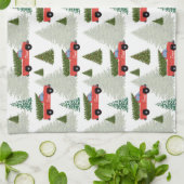 ヴィンテージレッドクリスマストラック キッチンタオル (折り畳み)