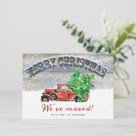 ヴィンテージレッドクリスマスファームトラック素朴移動 案内状 (スタンド正面)