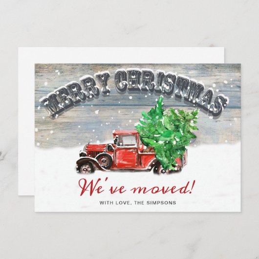 ヴィンテージレッドクリスマスファームトラック素朴移動 案内状 (正面/裏面)