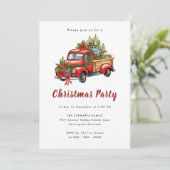 ヴィンテージレッドクリスマスフローラトラックホリデーパーティー 招待状 (スタンド正面)
