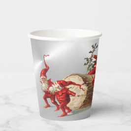 ヴィンテージレッドクリスマス小人ホリデーズシルバーパーティー 紙コップ