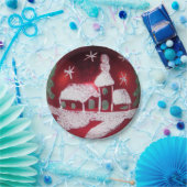 ヴィンテージレッドグラスボールクリスマススノーハウス教会 ペーパープレート (パーティー)