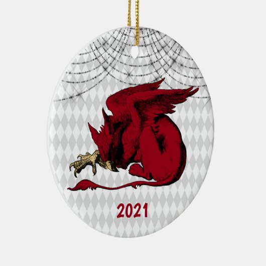 ヴィンテージレッドグリフィンクリスマス セラミックオーナメント (右)