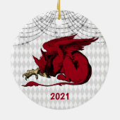 ヴィンテージレッドグリフィンクリスマス セラミックオーナメント (裏面)