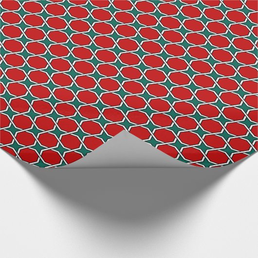 ヴィンテージレッドグリーンアラビアエジプト幾何学模様 ラッピングペーパー (角)