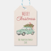 ヴィンテージレッドグリーンウォーター色クリスマスカーツリー ギフトタグ (正面)