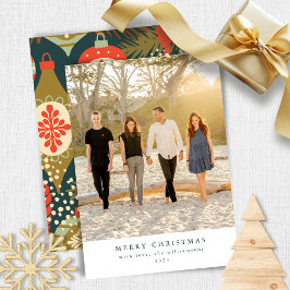 ヴィンテージレッドグリーンクリスマスオーナメントフォトフラット シーズンカード