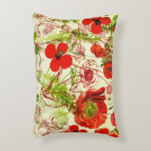 ヴィンテージレッドグリーンケシ夏の野草 アクセントクッション (正面(垂直))