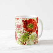 ヴィンテージレッドグリーンケシ夏の野草 コーヒーマグカップ (正面右)
