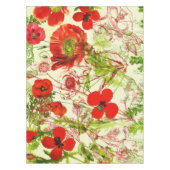 ヴィンテージレッドグリーンケシ夏の野草 テーブルクロス (正面)