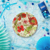 ヴィンテージレッドグリーンケシ夏の野草 ペーパープレート (パーティー)