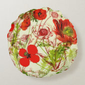 ヴィンテージレッドグリーンケシ夏の野草 ラウンドクッション (裏面)