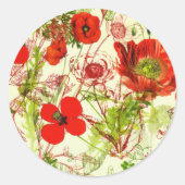 ヴィンテージレッドグリーンケシ夏の野草 ラウンドシール (正面)