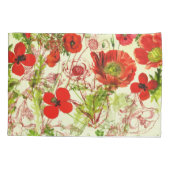 ヴィンテージレッドグリーンケシ夏の野草 枕カバー (裏面)