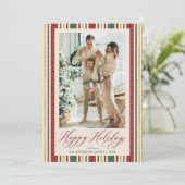 ヴィンテージレッドグリーンストライプズHappy Holidays写真 シーズンカード (スタンド正面)