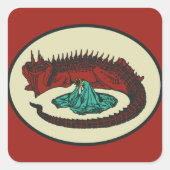 ヴィンテージレッドグリーンドラゴンレディアールヌーボースタイル スクエアシール (正面)