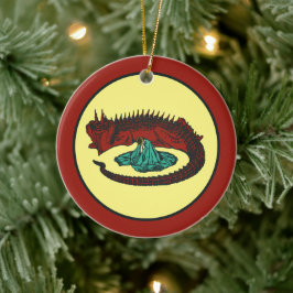 ヴィンテージレッドグリーンドラゴンレディアールヌーボースタイル セラミックオーナメント