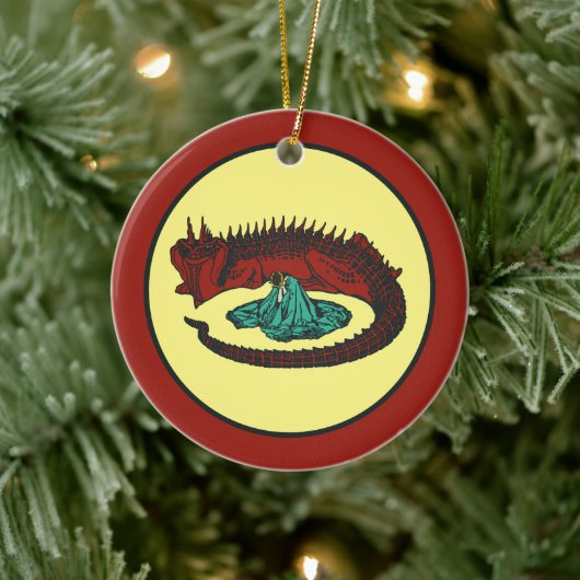 ヴィンテージレッドグリーンドラゴンレディアールヌーボースタイル セラミックオーナメント (ツリー)