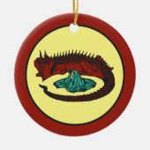 ヴィンテージレッドグリーンドラゴンレディアールヌーボースタイル セラミックオーナメント (正面)