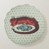 ヴィンテージレッドグリーンドラゴンレディアールヌーボーベクター ラウンドクッション (裏面)