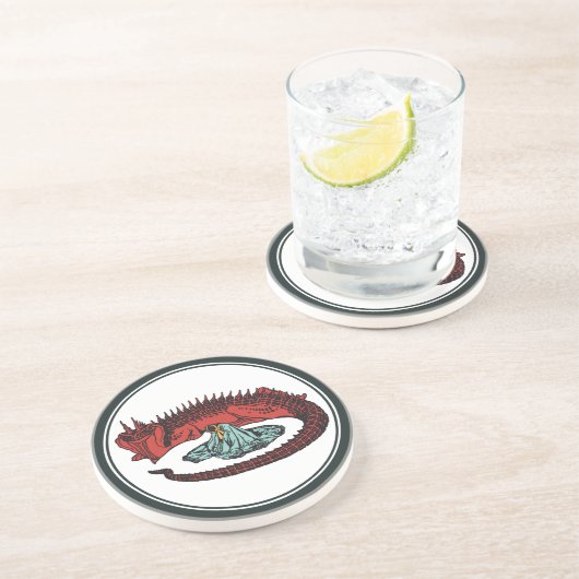 ヴィンテージレッドグリーンドラゴンレディベクタアールヌーボー コースター (側面)